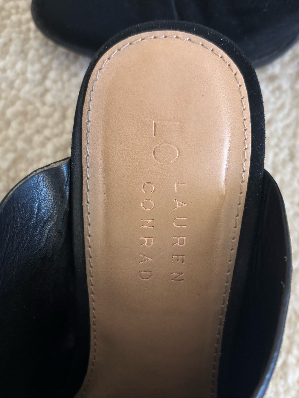 LC Lauren Conrad Black Suede Block Heel Mules - Picture 9 of 9